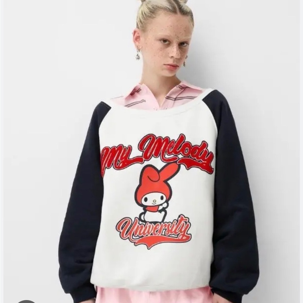 Bershka My Melody University Sweater - White, Black, Red